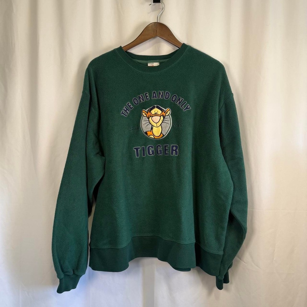 Vintage Disney Store Tigger Embroidered Fleece Sweatshirt Green XXL